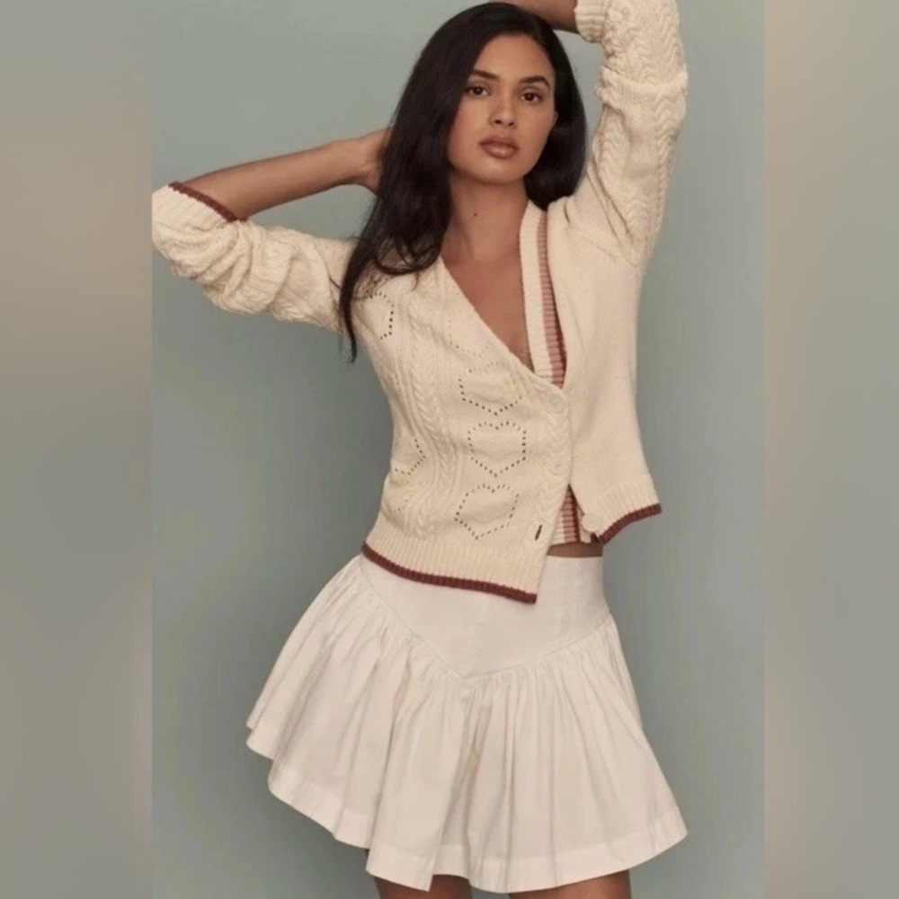 Anthropologie Maeve Ivory Comb Wool Asymmetrical Cardigan Sweater Womens Size L